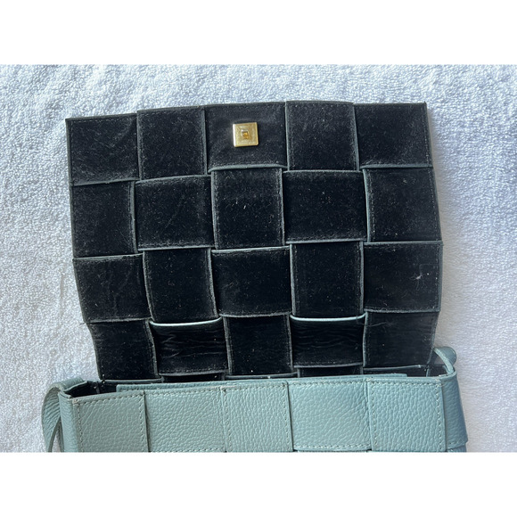 STELLA BIANCA Made In Italy Woven Pebbled Leather adjust Crossbody Handbag Blue - Picture 14 of 16